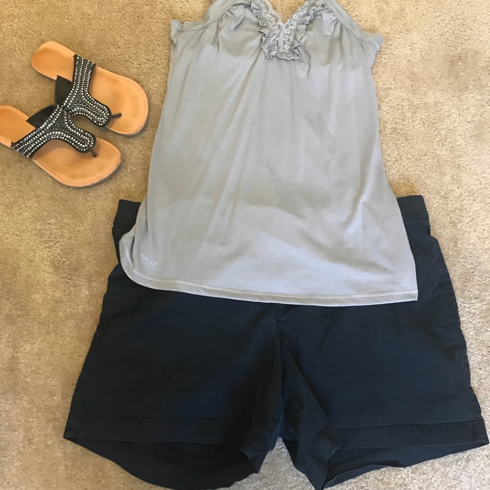 Gray Ruffled Spaghetti Strap Tank Top